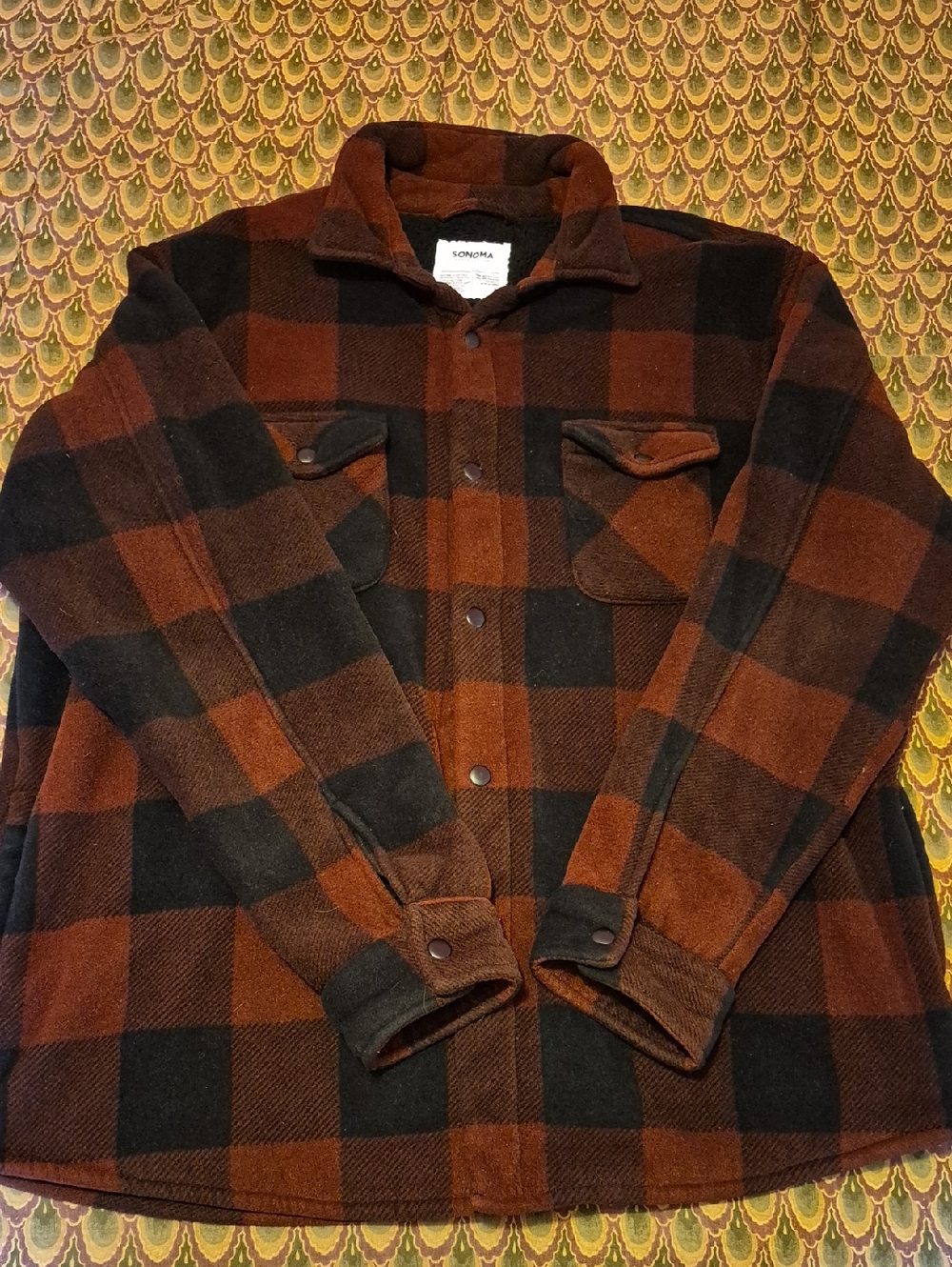 Sonoma Men's Rust and Black Buffalo Plaid Shirt Jacket